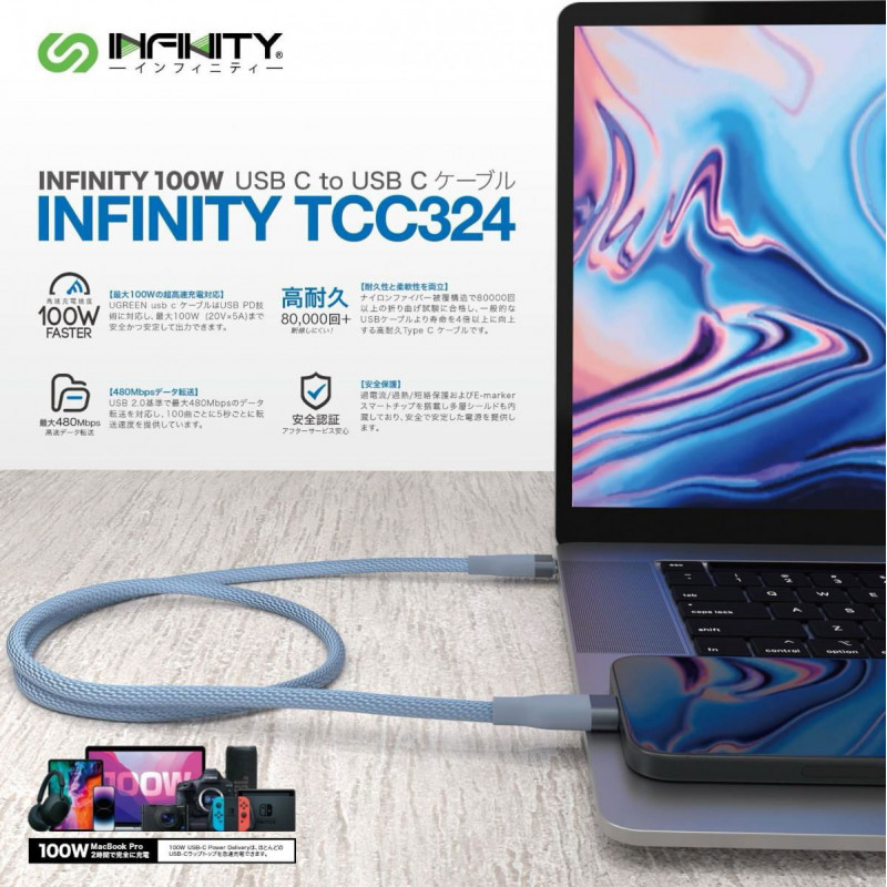 Infinity TCC324 Super Fast TYPE-C to TYPE-C Charging Cable 0.9m (White)